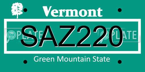 SAZ220 Vermont License Plate