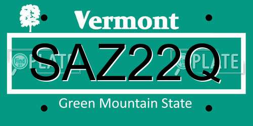 SAZ22Q Vermont License Plate