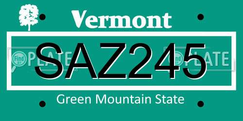 SAZ245 Vermont License Plate