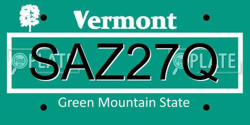 SAZ27Q Vermont License Plate
