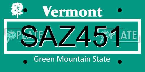 SAZ451 Vermont License Plate