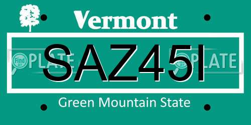 SAZ45I Vermont License Plate