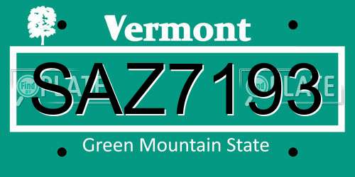 SAZ7193 Vermont License Plate