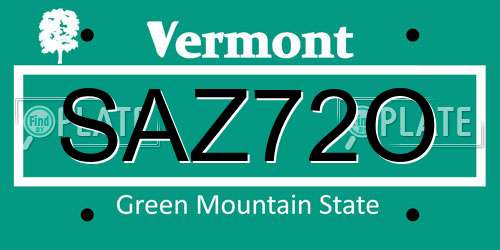 SAZ72O Vermont License Plate