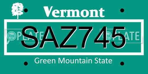 SAZ745 Vermont License Plate