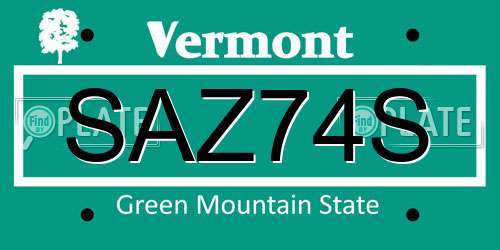 SAZ74S Vermont License Plate