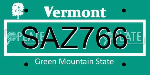 SAZ766 Vermont License Plate