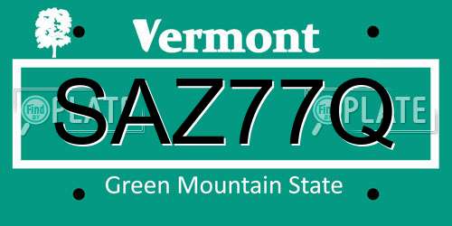 SAZ77Q Vermont License Plate