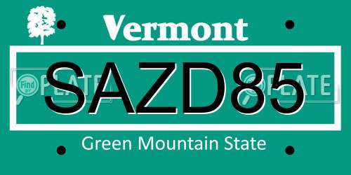 SAZD85 Vermont License Plate