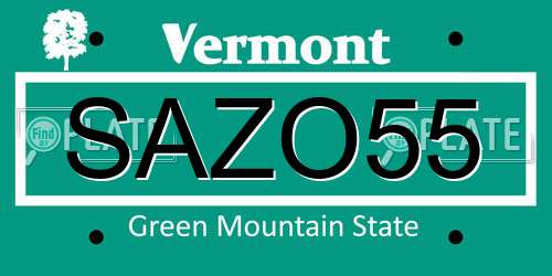 SAZO55 Vermont License Plate
