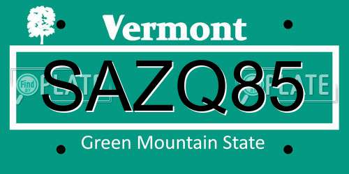 SAZQ85 Vermont License Plate
