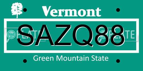 SAZQ88 Vermont License Plate