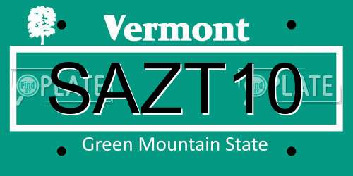 SAZT10 Vermont License Plate