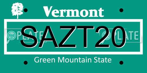 SAZT20 Vermont License Plate