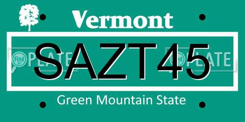 SAZT45 Vermont License Plate