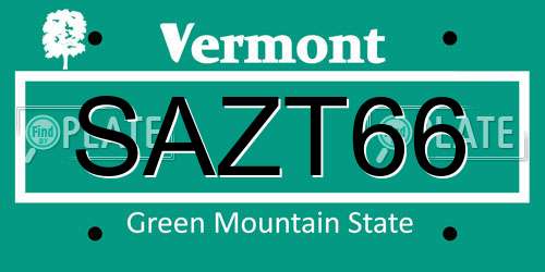 SAZT66 Vermont License Plate