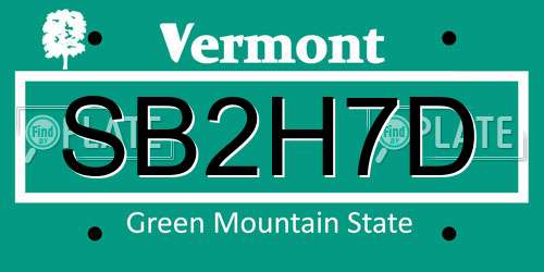 SB2H7D Vermont License Plate