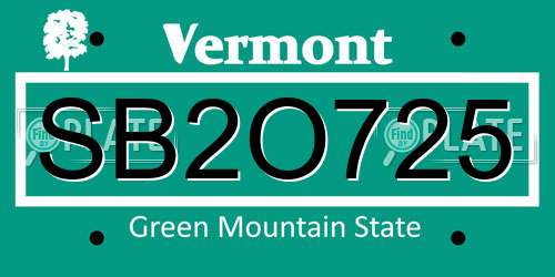 SB2O725 Vermont License Plate