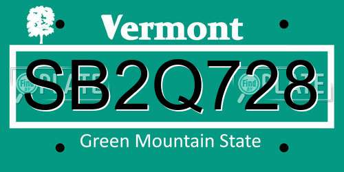 SB2Q728 Vermont License Plate