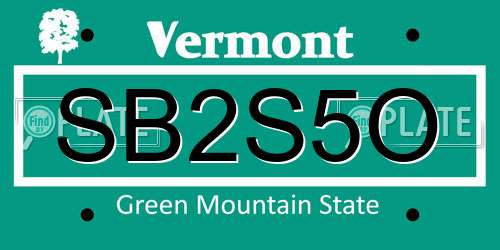 SB2S5O Vermont License Plate