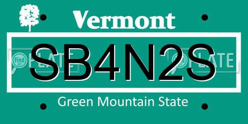 SB4N2S Vermont License Plate