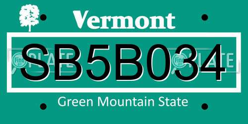 SB5B034 Vermont License Plate