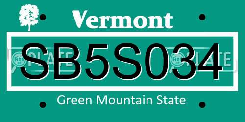 SB5S034 Vermont License Plate