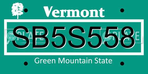 SB5S558 Vermont License Plate