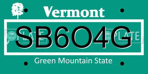 SB6O4G Vermont License Plate