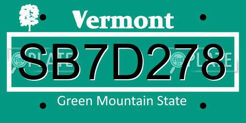 SB7D278 Vermont License Plate