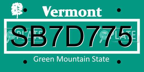SB7D775 Vermont License Plate