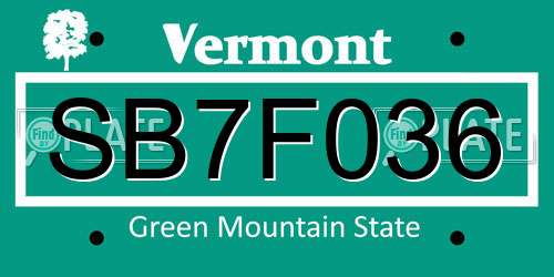 SB7F036 Vermont License Plate
