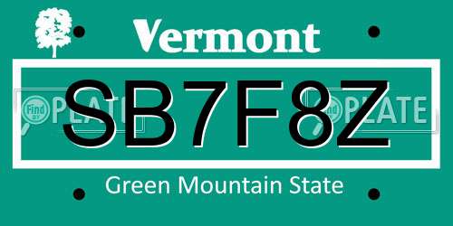 SB7F8Z Vermont License Plate