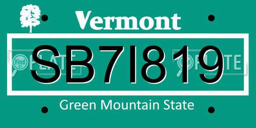 SB7I819 Vermont License Plate