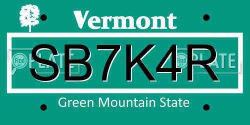 SB7K4R Vermont License Plate