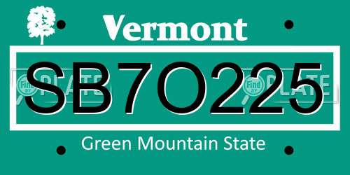 SB7O225 Vermont License Plate