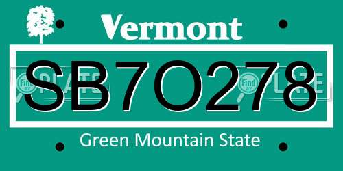 SB7O278 Vermont License Plate