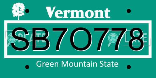 SB7O778 Vermont License Plate