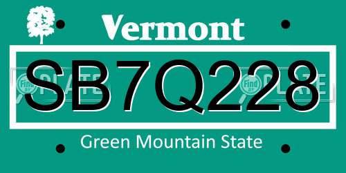 SB7Q228 Vermont License Plate
