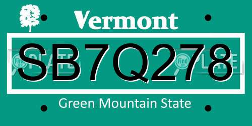 SB7Q278 Vermont License Plate