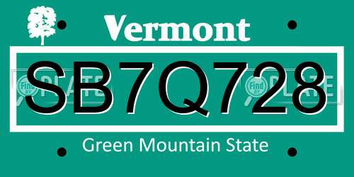 SB7Q728 Vermont License Plate