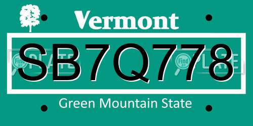 SB7Q778 Vermont License Plate
