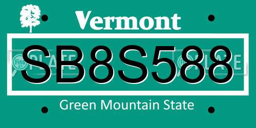 SB8S588 Vermont License Plate