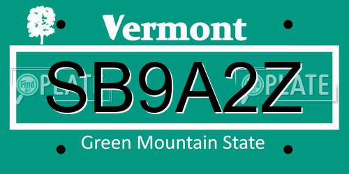 SB9A2Z Vermont License Plate