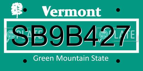 SB9B427 Vermont License Plate