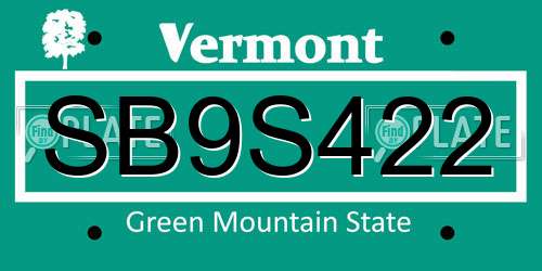SB9S422 Vermont License Plate