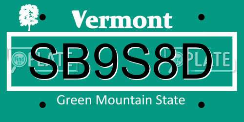 SB9S8D Vermont License Plate