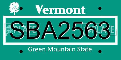 SBA2563 Vermont License Plate