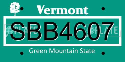 SBB4607 Vermont License Plate