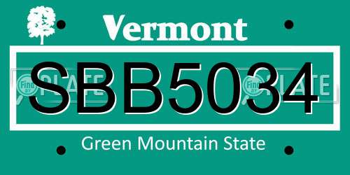 SBB5034 Vermont License Plate